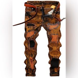 YTD Mens Distressed Ripped Biker SlimJeans Stretched Moto Denim Pants Size 38/30